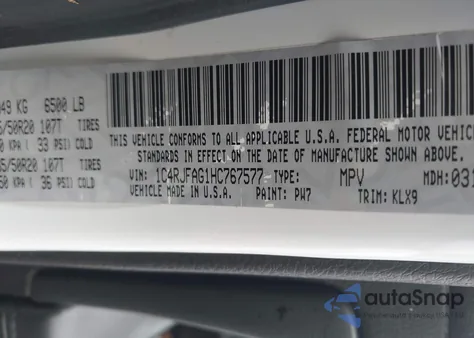 2017 Jeep Grand Cherokee Altitude 4X4 z USA, uszkodzony, nr VIN 1C4RJFAG1HC767577